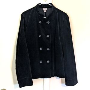 JJill Black Corduroy Coat w Velvet Low Collar